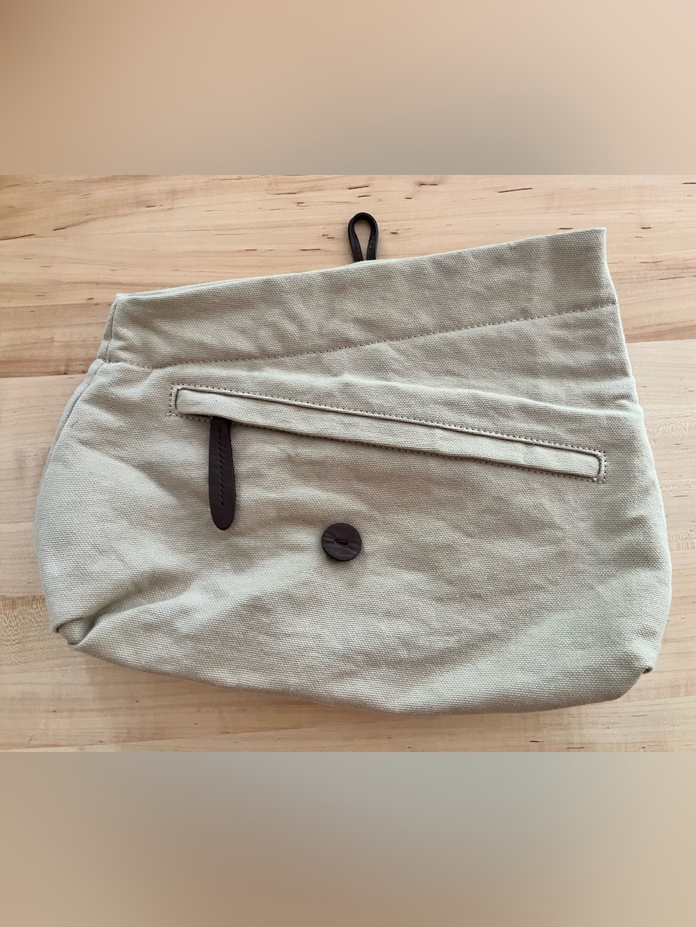 Michael Stars Light Khaki Canvas Crossover Clutch with Dark leather Trim